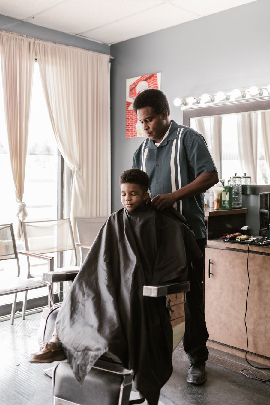 Young boy getting a haircut